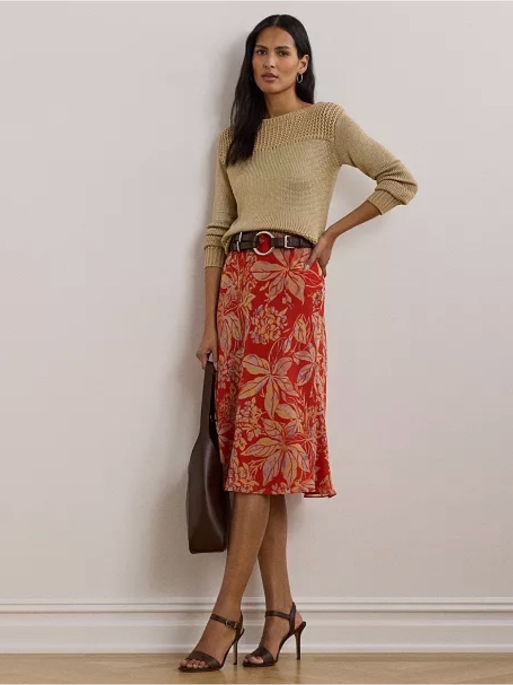 Lauren Ralph Lauren Women’s Floral Crinkle Georgette A-Line Midi Skirt